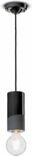 Ferroluce Hanglamp PI, cilindervormig, Ø 8 cm, zwart