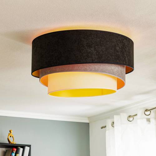 EULUNA Plafondlamp Devon, zwart/grijs/ecru/goud Ø60cm