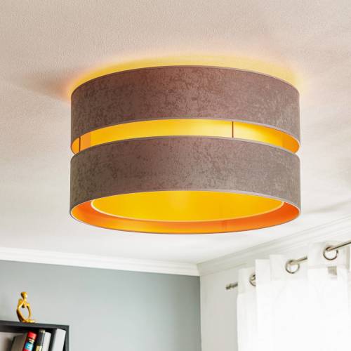 EULUNA Plafondlamp Duo van textiel, grijs/goud, Ø60cm