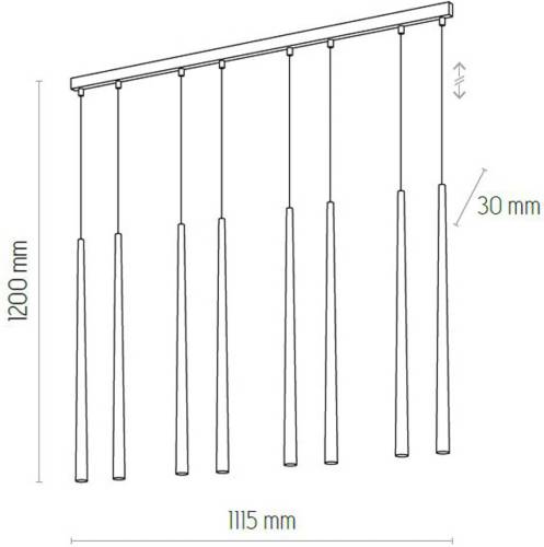 EULUNA Hanglamp Piano, langwerpig, 8-lamps zwart/goud