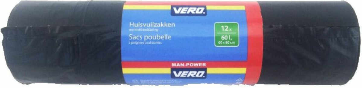 Vero Vuilniszakken Trekband 60 liter 12 stuks