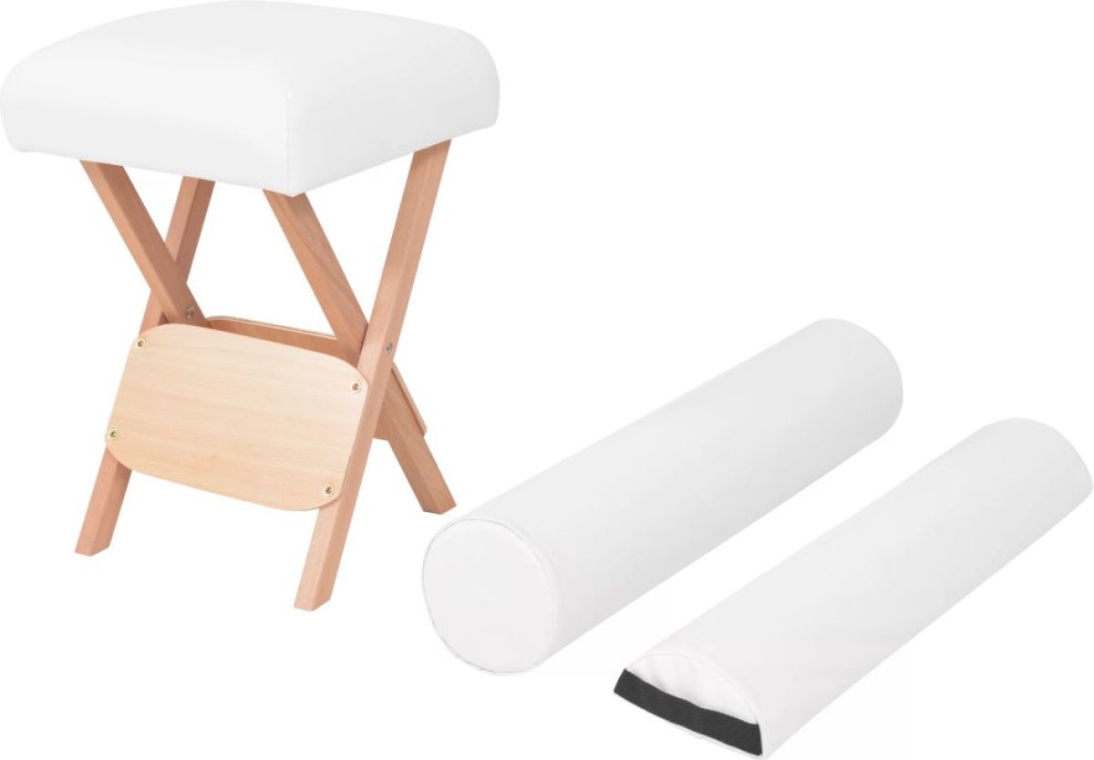 VidaXL Massagekruk met 12 cm dikke zitting en 2 bolsters inklapbaar wit