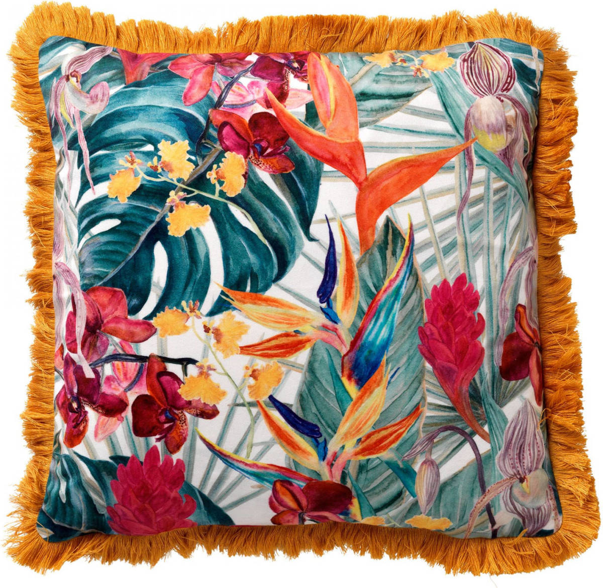 Dutch Decor Tropicana - Sierkussen Met Bloemenpatroon 45x45 Cm Golden Glow - Geel
