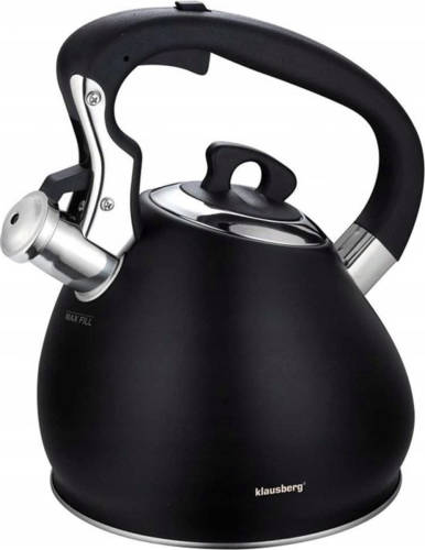 Klausberg 7513 - Fluitketel - Zwart - Rvs - 3 Liter