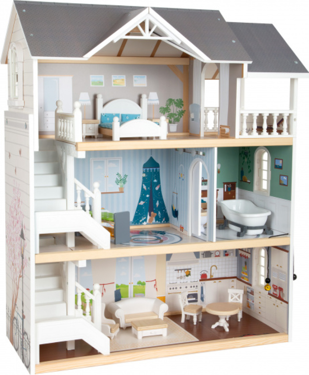 Small Foot poppenhuis met inrichting 63 x 32 cm cm hout wit