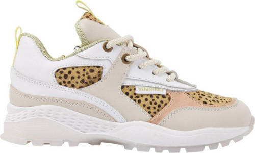 Vingino Mandy II leren sneakers met dierenprint beige/multi