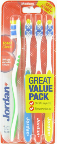 Jordan Tandenborstel Total Clean Medium 4-pack 4 stuks