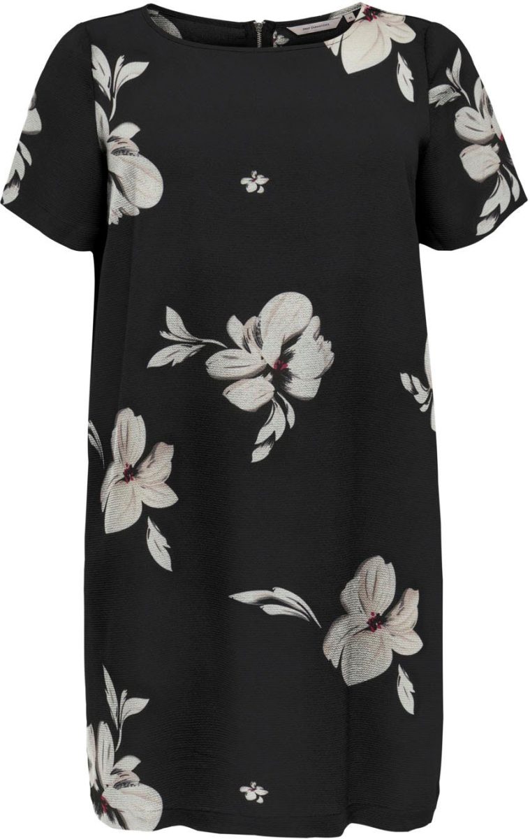 ONLY CARMAKOMA gebloemde jurk CARLUX zwart/wit/roze