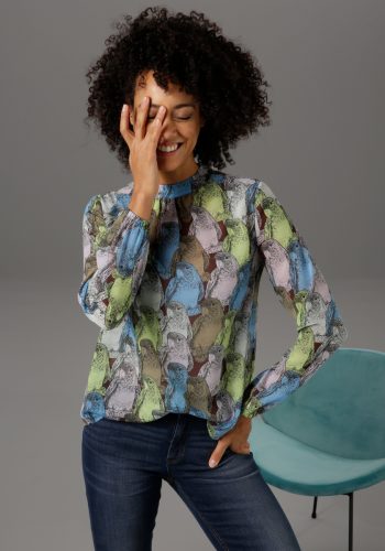 Aniston CASUAL Blouse zonder sluiting met kleurrijke parkieten gedessineerd - nieuwe collectie