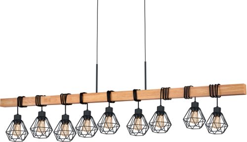 Eglo Hanglamp TOWNSHEND 5 zwart / l150 x h110 x b20 cm / excl. 9 x e27 (elk max. 60 w) / hanglamp van hout en metaal - hanglamp - hanglamp - eettafellamp - lamp voor eettafel - lamp voor de 