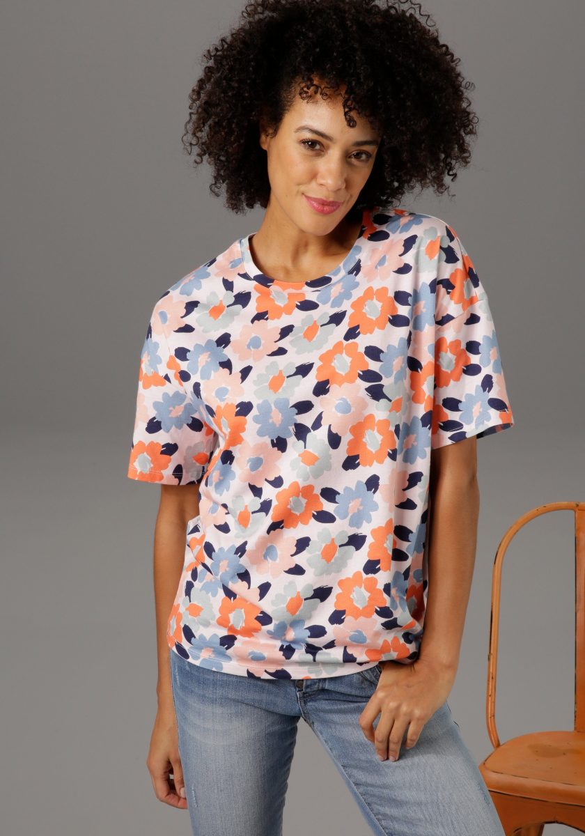 Aniston CASUAL T-shirt met kleurrijke, grafische bloemenprint