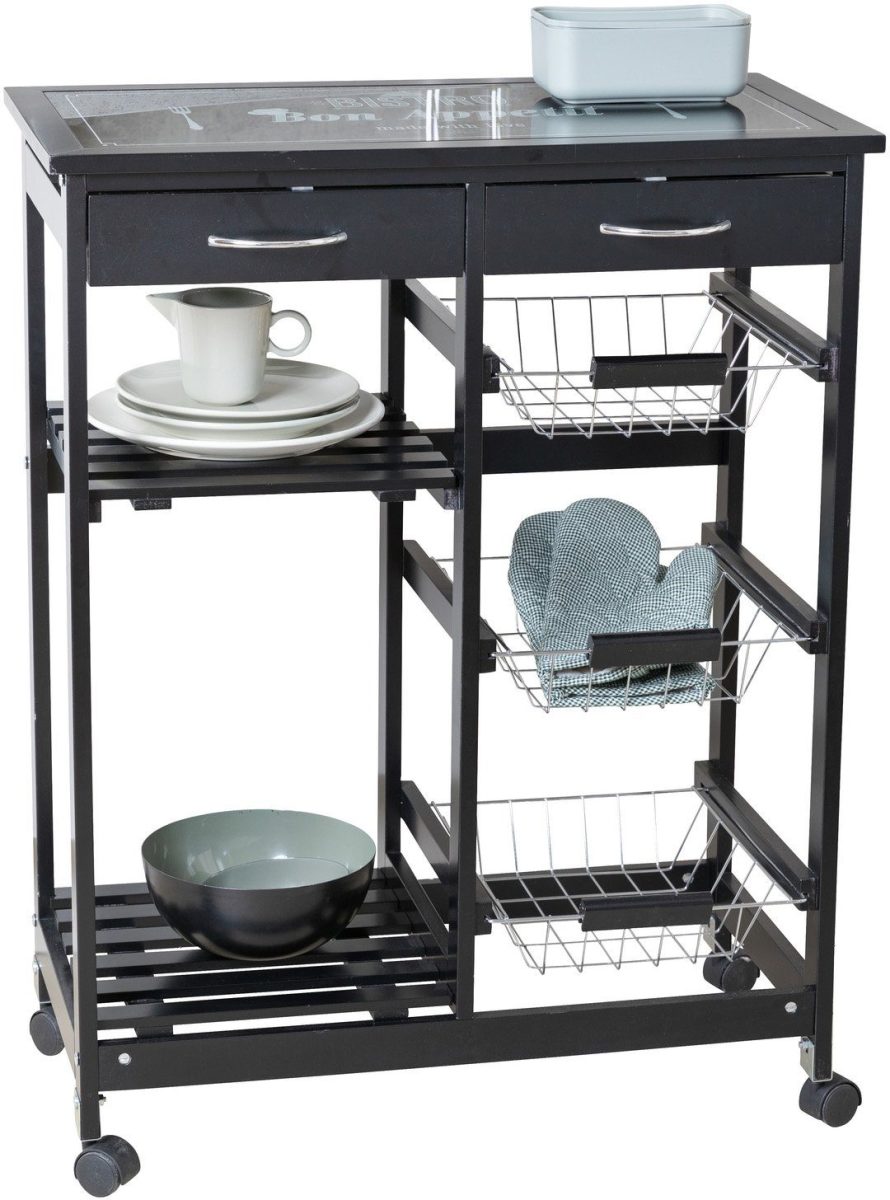 Wenko Serveerwagen Bon appétit bovenste planchet met decoratieve artprint op glas