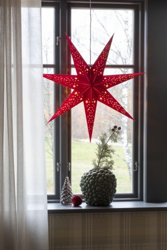 Konstsmide Papieren ster Rode papieren ster met rood fluweel, geperforeerd, 7 punten (1 stuk)