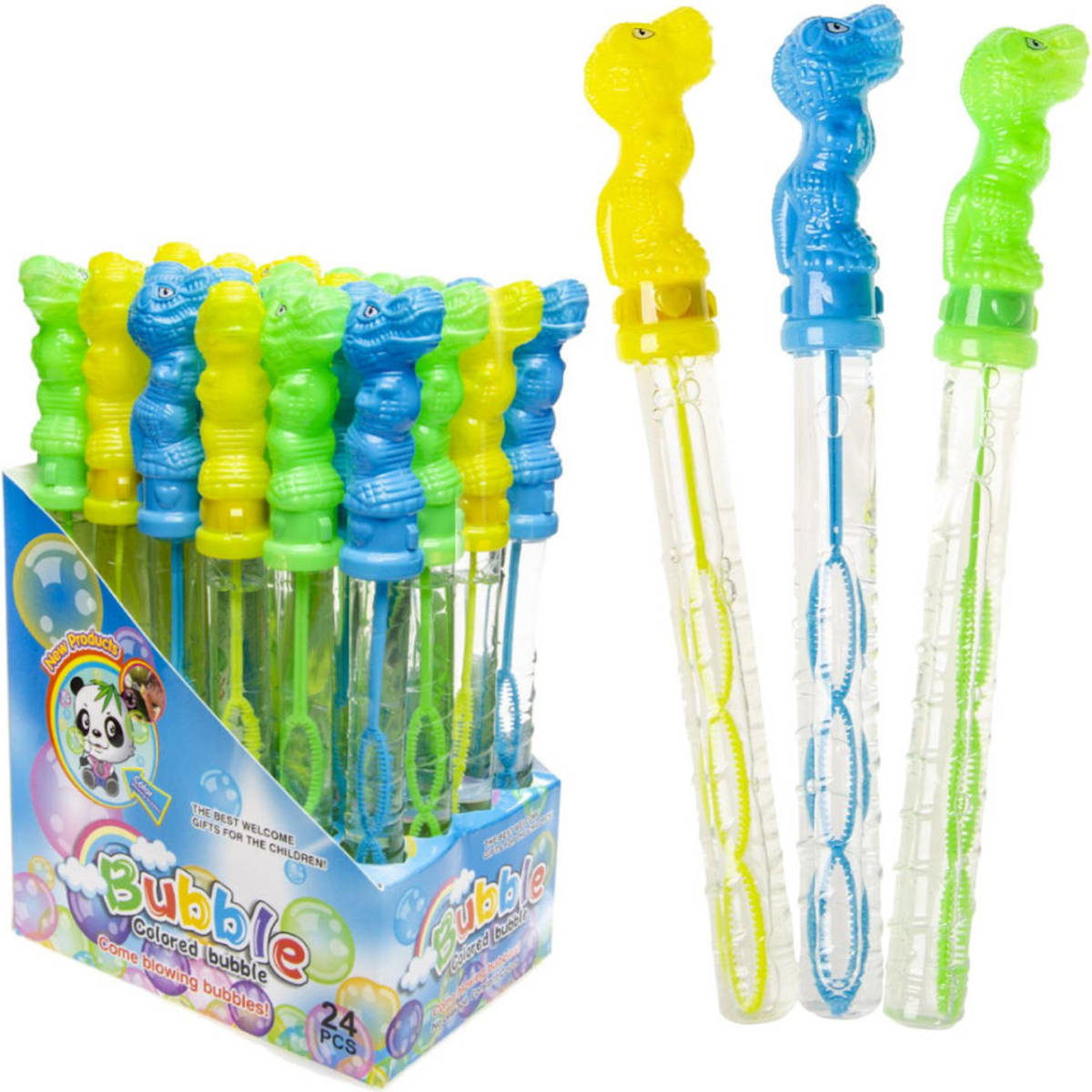 Decopatent ® Uitdeelcadeaus 24 Stuks Dinosaurus Bellenblaas Staaf 25cm