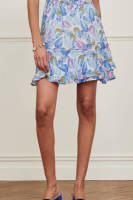 Fabienne Chapot rok Milly Indy met bladprint en volant blauw/ roze