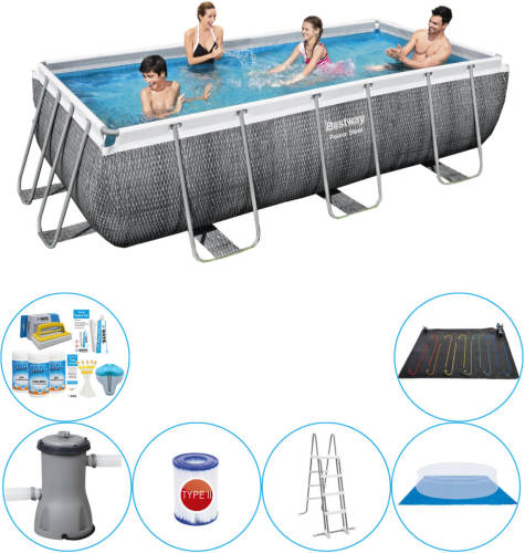 Bestway Power Steel Rechthoek Rattan 404x201x100 Cm - 7-delig - Zwembad Combinatie Set