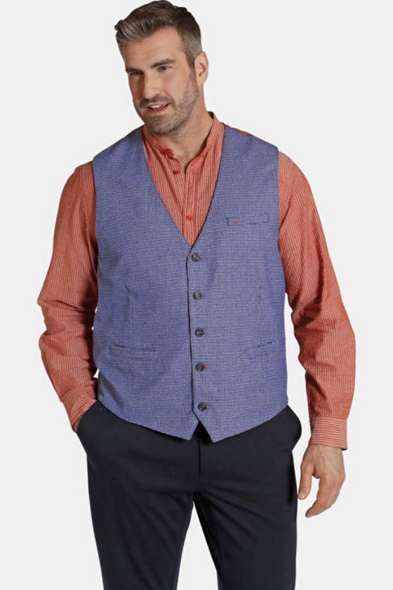 Charles Colby geruit gilet DUKE LERON Plus Size blauw
