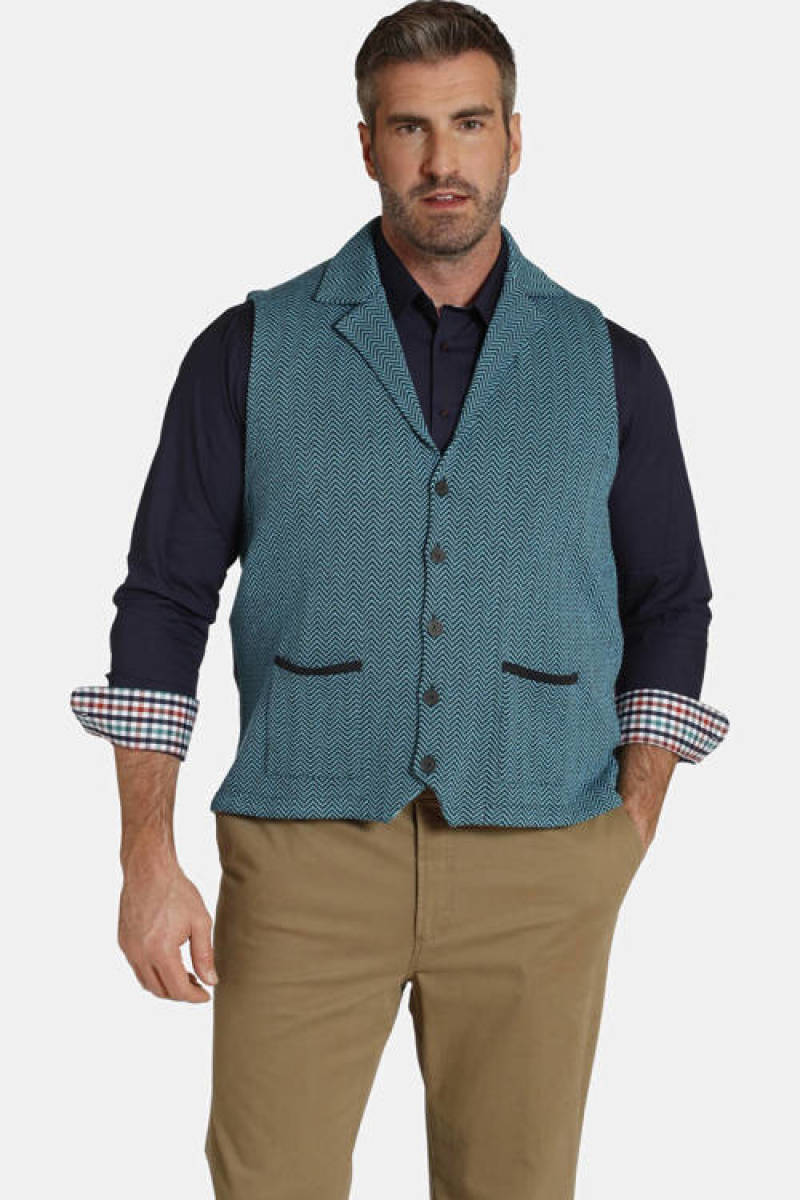 Charles Colby gilet DUKE HESTON Plus Size met visgraat blauw