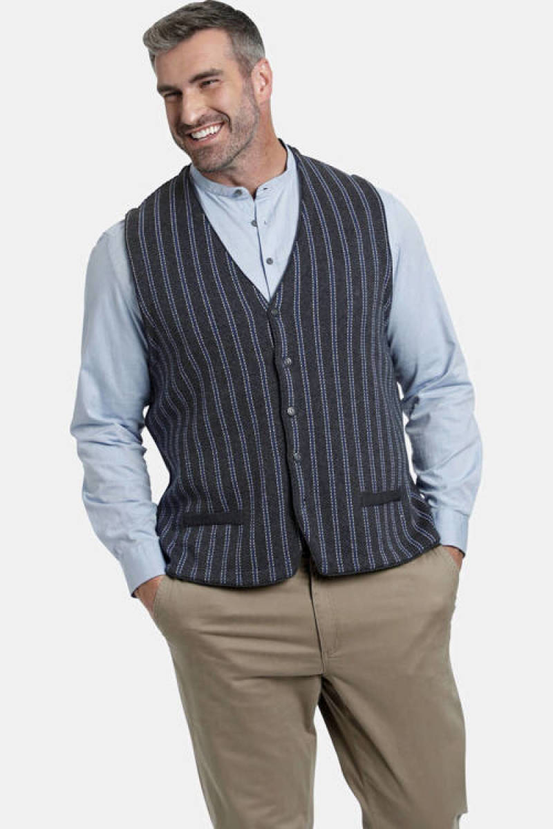 Charles Colby gestreept fijngebreid gilet BORS Plus Size grijs