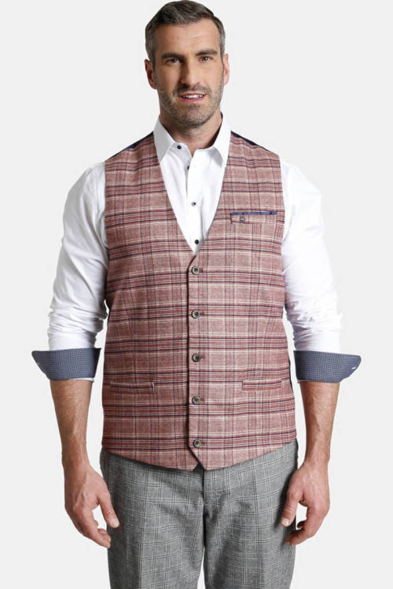 Charles Colby geruit gilet DUKE HARLAN Plus Size rood