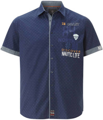 Jan Vanderstorm +FIT Collectie oversized overhemd GUNTHELM Plus Size met all over print donkerblauw