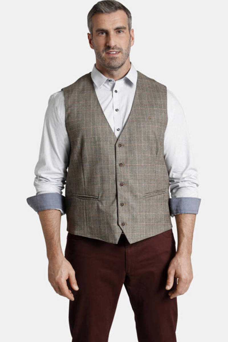 Charles Colby geruit gilet DUKE EDWARD Plus Size bruin