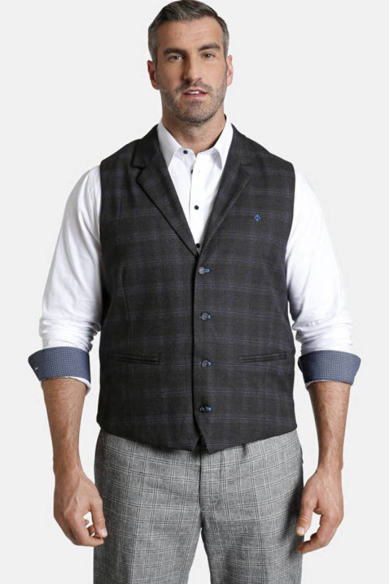 Charles Colby geruit gilet DUKE OSCAR Plus Size donkerblauw