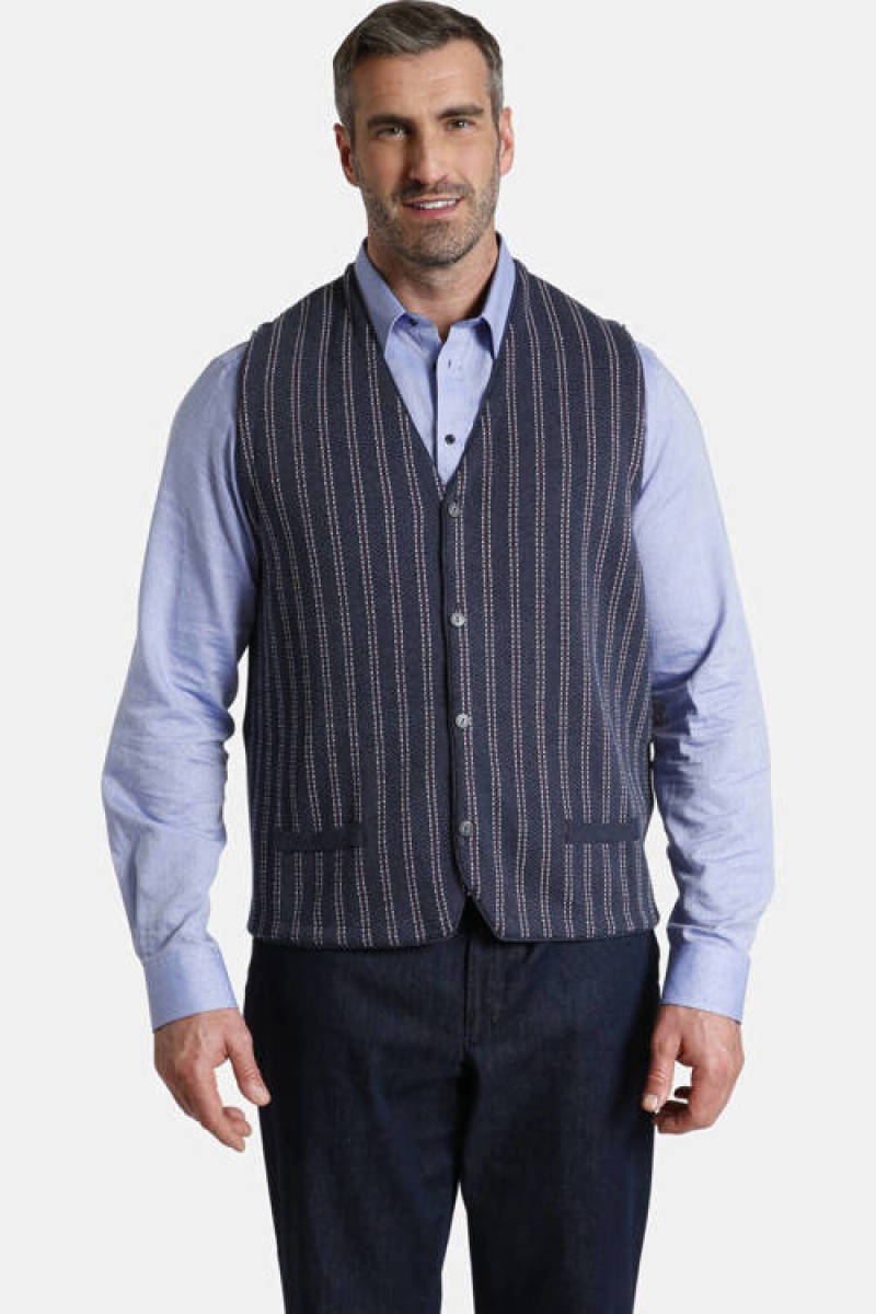 Charles Colby gilet BORS Plus Size met all over print donkerblauw