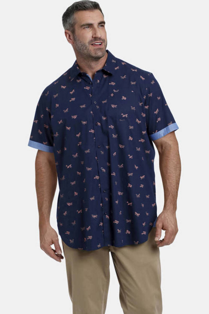 Charles Colby +FIT Collectie oversized overhemd DUKE MAOLNE Plus Size met all over print donkerblauw