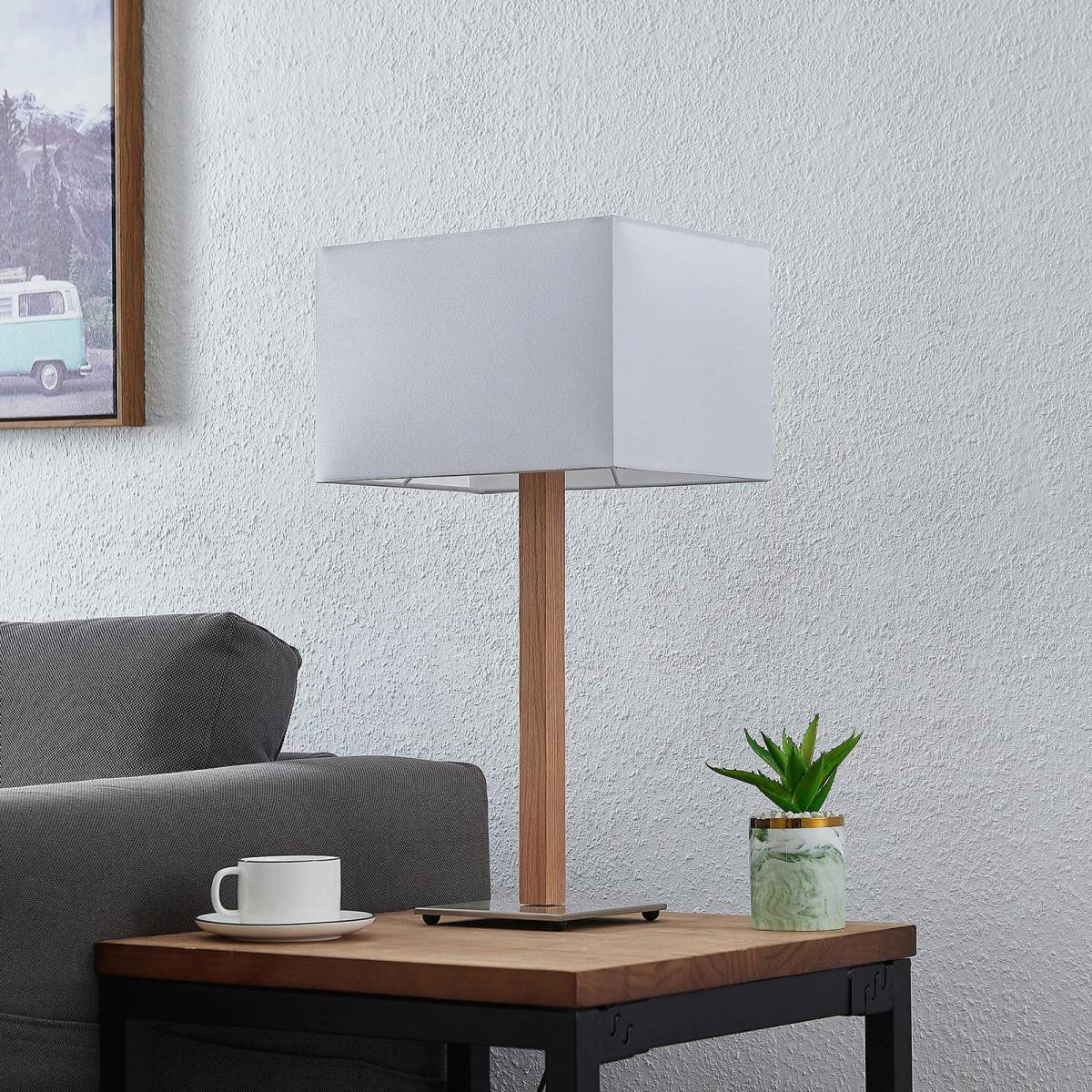Lucande Heily tafellamp, hoekig, wit