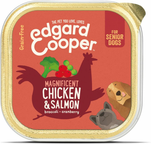 11x Edgard&Cooper Kuipje Vers Vlees Senior Kip - Zalm 150 gr