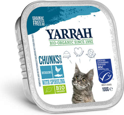 Yarrah Bio Kuipje Brokjes Kattenvoer Kip - Haring 100 gr