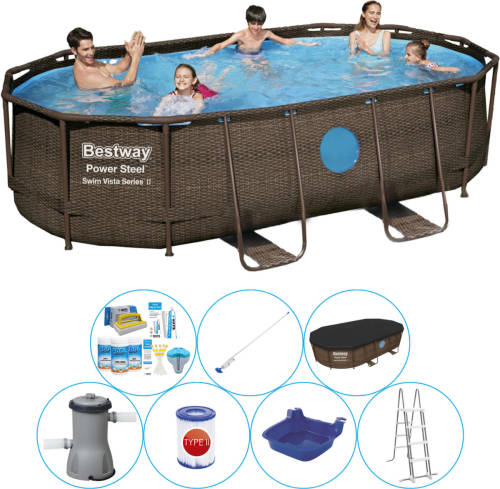 Bestway Power Steel Swim Vista Ovaal 427x250x100 Cm - Zwembad Combi Deal