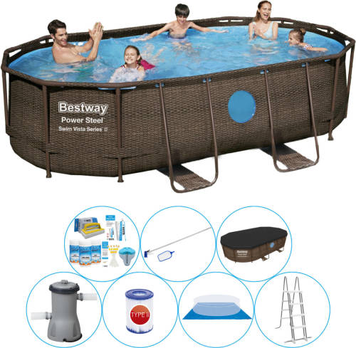 Bestway Power Steel Swim Vista Ovaal 427x250x100 Cm - Zwembad Combinatie Pakket