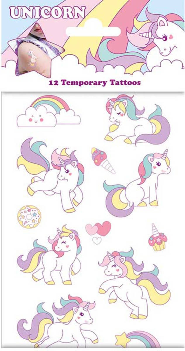 Unicorn Neptattoos Unicorn Meisjes Wit/roze 12 Stuks