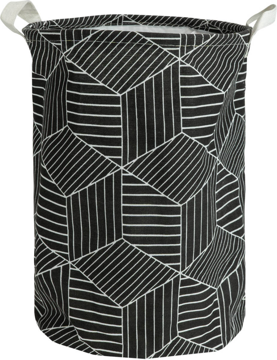 QUVIO Wasmand Rond Stof - Hexagon - Zwart