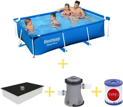 Bestway Zwembad - Steel Pro - 259 X 170 X 61 Cm - Inclusief Solarzeil, Filterpomp & Filter