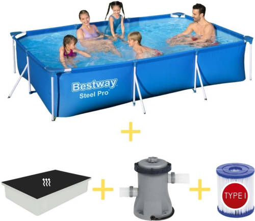 Bestway Zwembad - Steel Pro - 300 X 201 X 66 Cm - Inclusief Solarzeil, Filterpomp & Filter