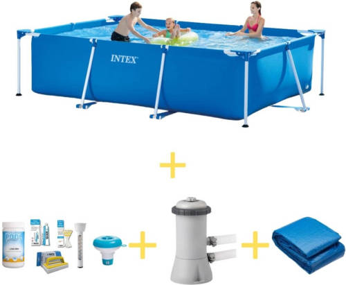Intex Zwembad - Frame Pool - 300 X 200 X 75 Cm - Inclusief Ways Onderhoudspakket, Filterpomp & Grondzeil