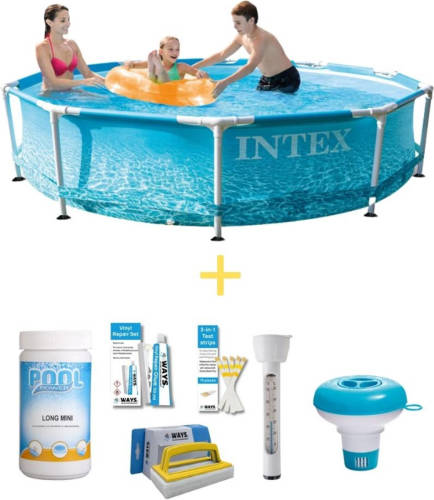 Intex Zwembad - Metal Frame - Strandzijde - 305 X 76 Cm - Inclusief Ways Onderhoudspakket