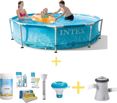 Intex Zwembad - Metal Frame - Strandzijde - 305 X 76 Cm - Inclusief Ways Onderhoudspakket & Filterpomp