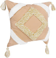 QUVIO Sierkussen Gevuld Met Ruit Patroon En Franjes - 45 X 45cm - Peach / Beige