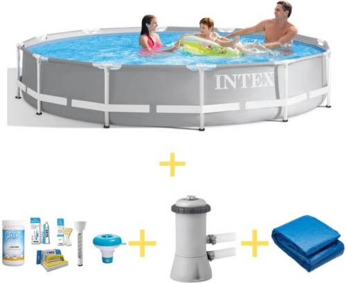 Intex Zwembad - Prism Frame - 366 X 76 Cm - Inclusief Ways Onderhoudspakket, Filterpomp & Grondzeil