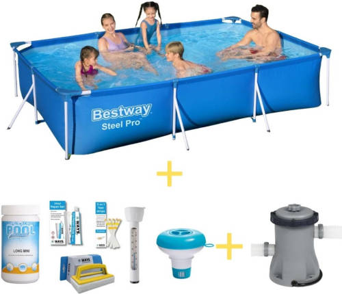 Bestway Zwembad - Steel Pro - 300 X 201 X 66 Cm - Inclusief Ways Onderhoudspakket & Filterpomp