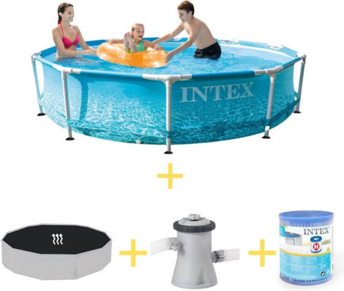 Intex Zwembad - Metal Frame - Strandzijde - 305 X 76 Cm - Inclusief Solarzeil, Filterpomp & Filter