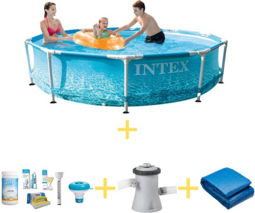 Intex Zwembad - Metal Frame - Strandzijde - 305 X 76 Cm - Inclusief Ways Onderhoudspakket, Filterpomp & Grondzeil