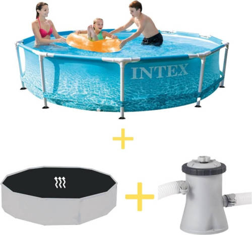 Intex Zwembad - Metal Frame - Strandzijde - 305 X 76 Cm - Inclusief Solarzeil & Filterpomp