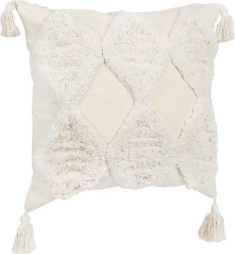 QUVIO Sierkussen Gevuld Met Ruit Patroon En Franjes - 45 X 45 Cm - Beige