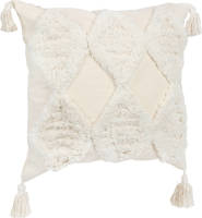 QUVIO Sierkussen Gevuld Met Ruit Patroon En Franjes - 45 X 45 Cm - Beige