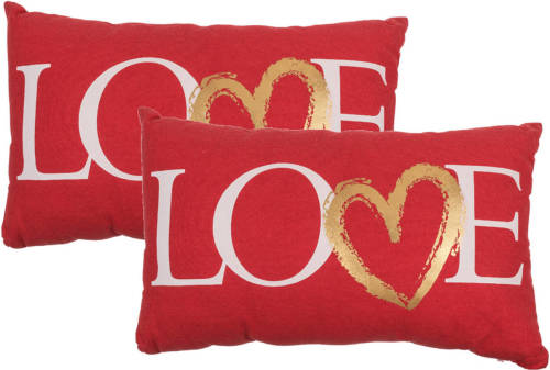 Out of the Blue Set Van 2x Stuks Valentijn Cadeau Sierkussens Rood Love 30 X 50 Cm - Sierkussens